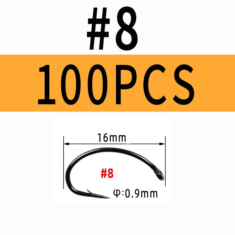 Reel Nauti Fly Tying Hooks – Curved Shank Barbed Nymph Hooks (100PCS)