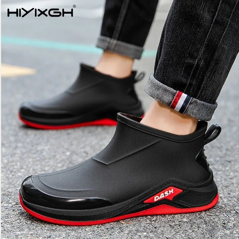 Hiyixgh Men’s Ankle PVC Boots – Lightweight Slip-On Casual Utility Boots