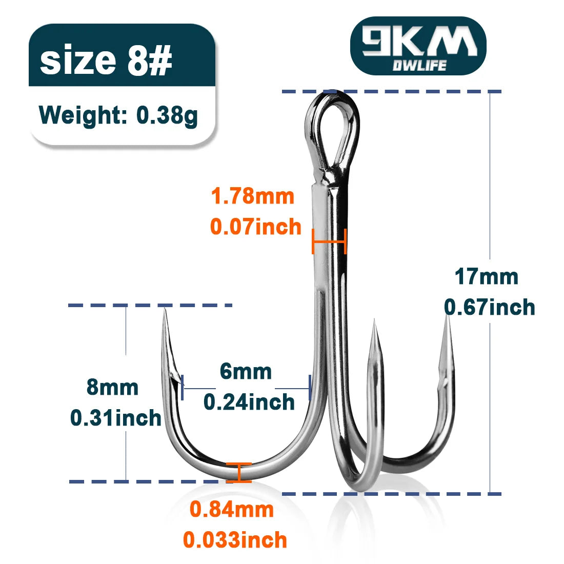 9KM DWLIFE High Carbon Steel Treble Hooks