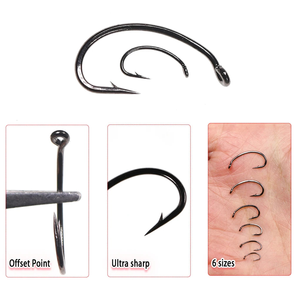 Vampfly Curved Shank Nymph Fly Tying Hooks – Barbed Scud &amp; Shrimp Hooks (50PCS)