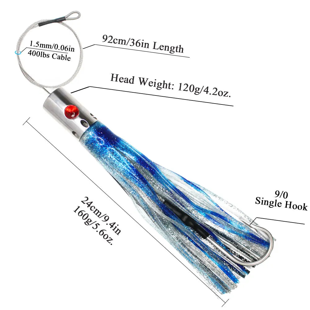 Viketech Offshore Saltwater Big Game Trolling Fishing Stainless Steel Octopus Lures Rigged 9.4" 5.6oz.