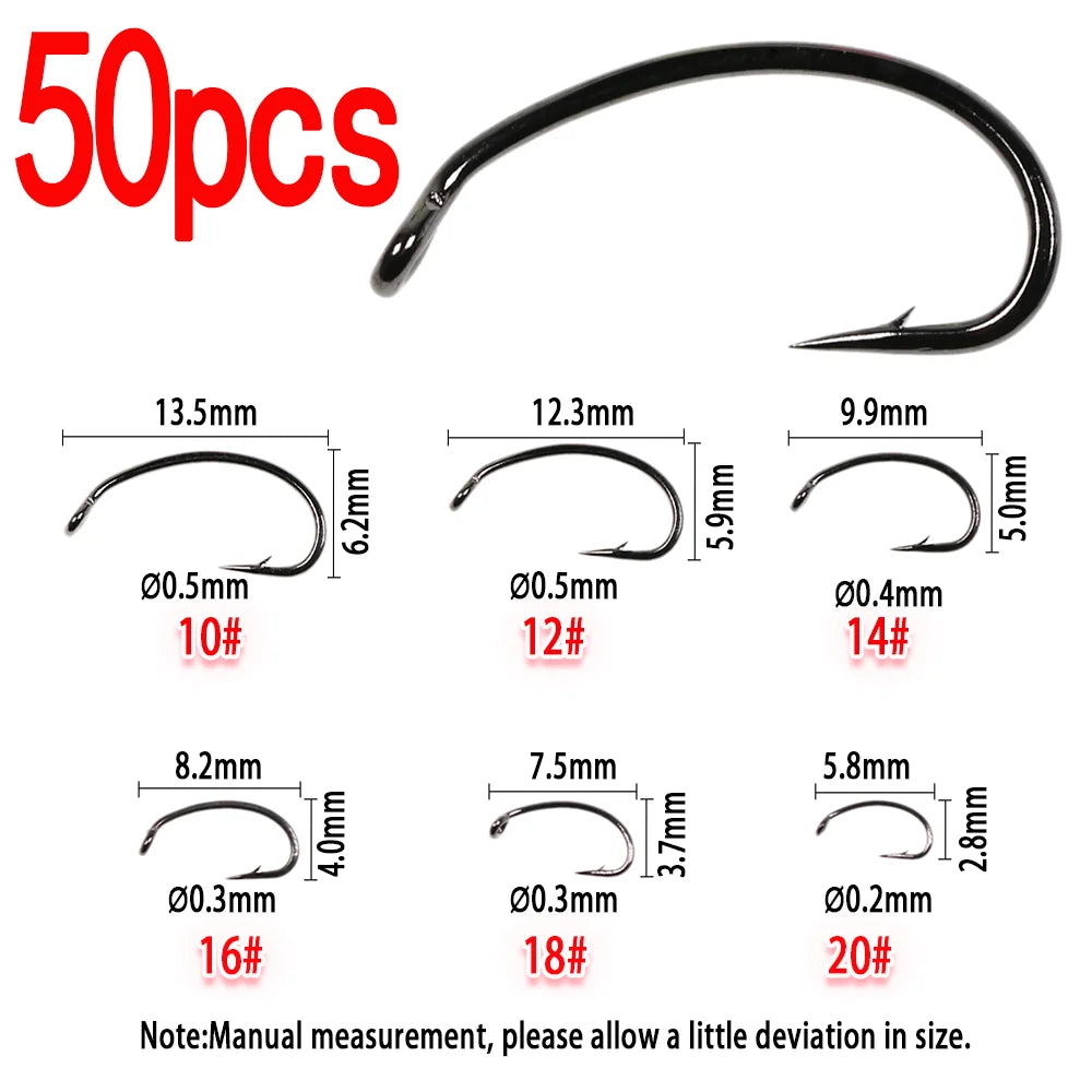 Vampfly Curved Shank Nymph Fly Tying Hooks – Barbed Scud &amp; Shrimp Hooks (50PCS)