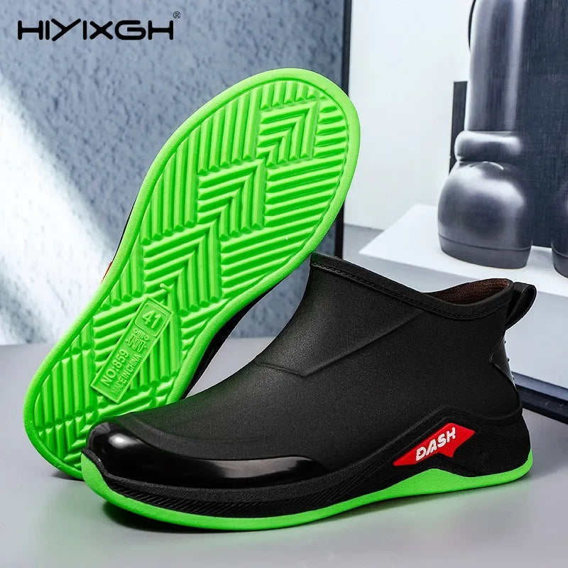 Hiyixgh Men’s Ankle PVC Boots – Lightweight Slip-On Casual Utility Boots