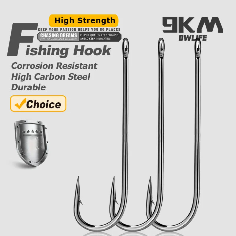 9KM DWLIFE Aberdeen Long Shank Fishing Hooks – Barbed Live Bait Hooks