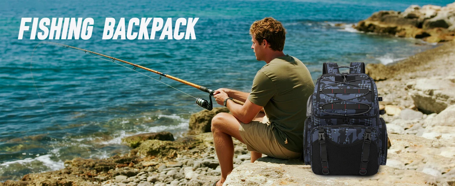 45L Fishing Backpack Cooler – Tackle Storage Bag with Rod Holders & Rain Cover
