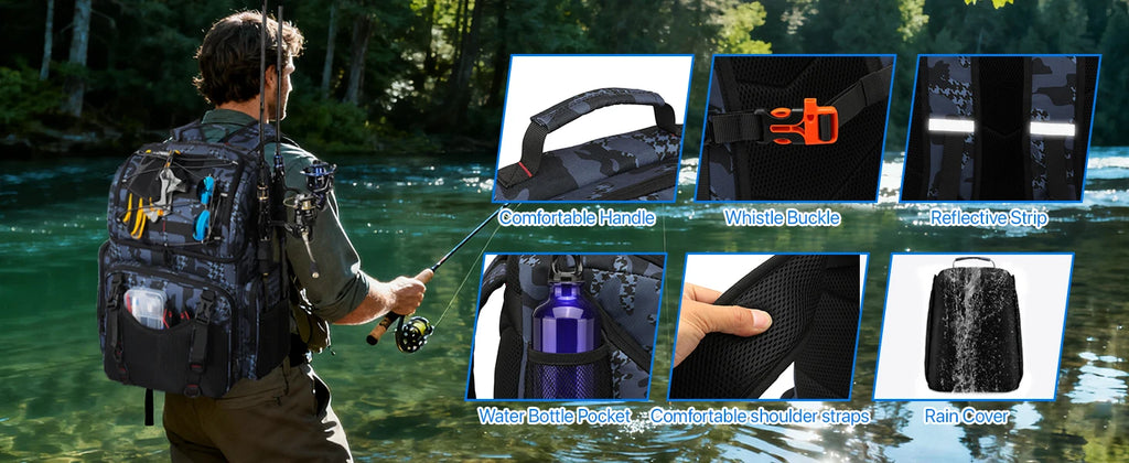 45L Fishing Backpack Cooler – Tackle Storage Bag with Rod Holders & Rain Cover