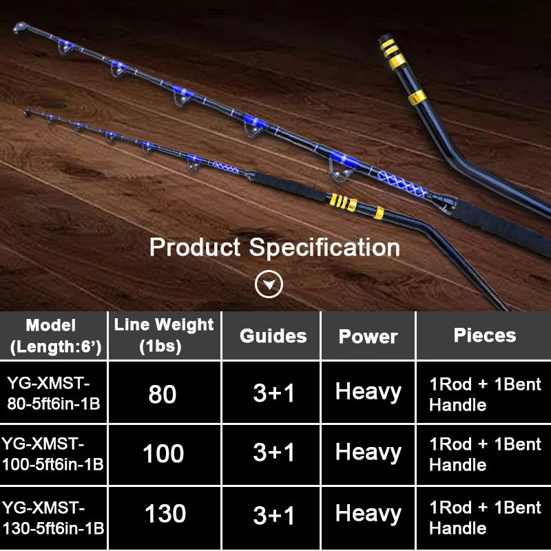 Reel Nauti 5.5ft Sea Fishing Heavy Fishing Rod Goods 3+1 Roller Guide 80LBS 100LBS 130LBS Big Game Boat Trolling Rod Winter Rod Tuna