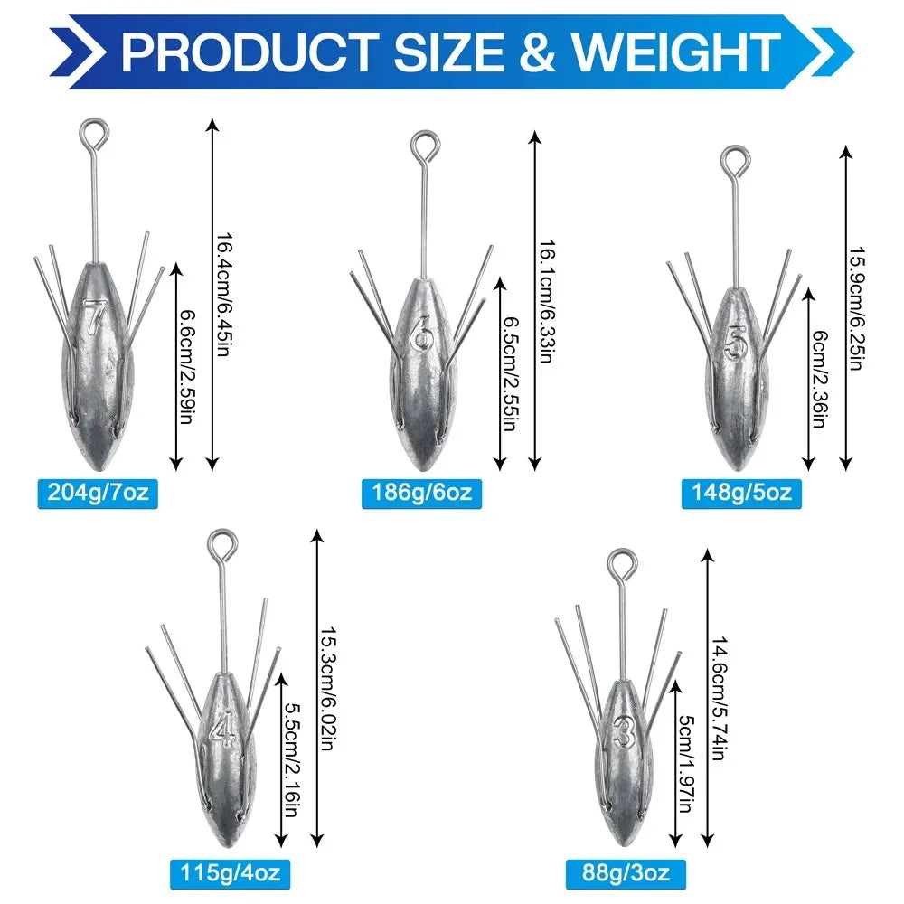 1Pcs Sputnik Sinkers Surf Fishing Weights Spider Weights Sinkers Long Tail Saltwater Casting Fishing Sinkers Catfish Weights