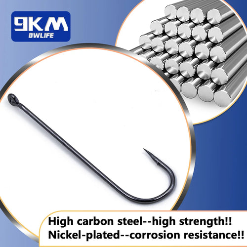 9KM DWLIFE Aberdeen Long Shank Fishing Hooks – Barbed Live Bait Hooks