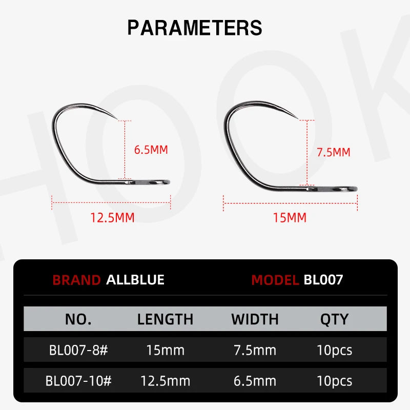 BLUX High Carbon Steel Non-Barbed Fishing Hooks – 10 Pack
