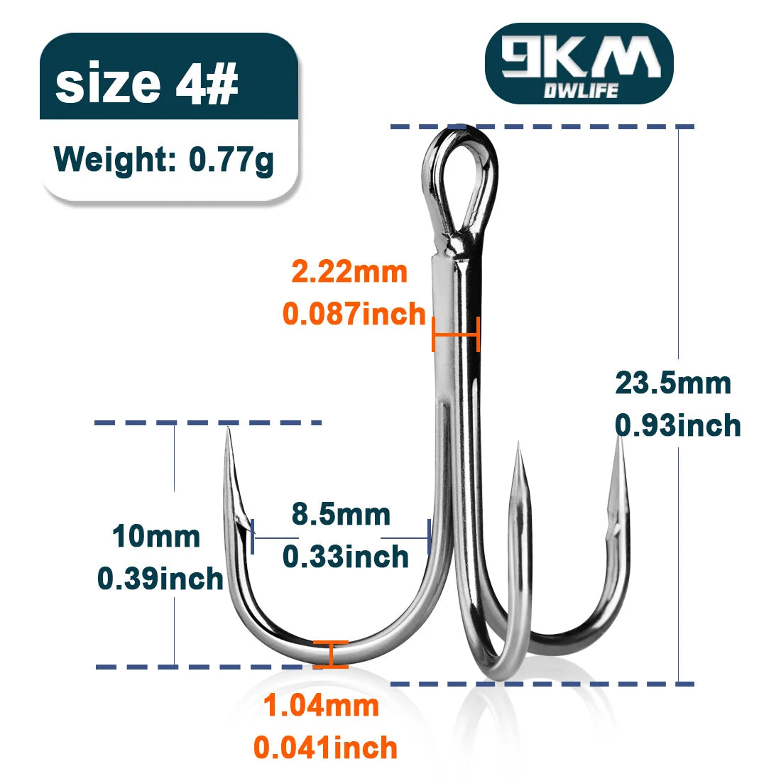 9KM DWLIFE High Carbon Steel Treble Hooks