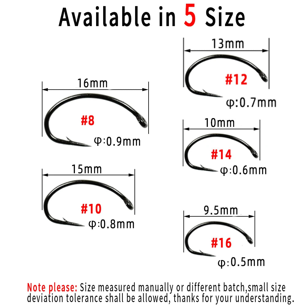 Reel Nauti Fly Tying Hooks – Curved Shank Barbed Nymph Hooks (100PCS)