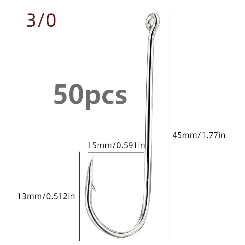 Aberdeen Fishing Hooks – Long Shank High Carbon Steel Hooks (50-Pack)