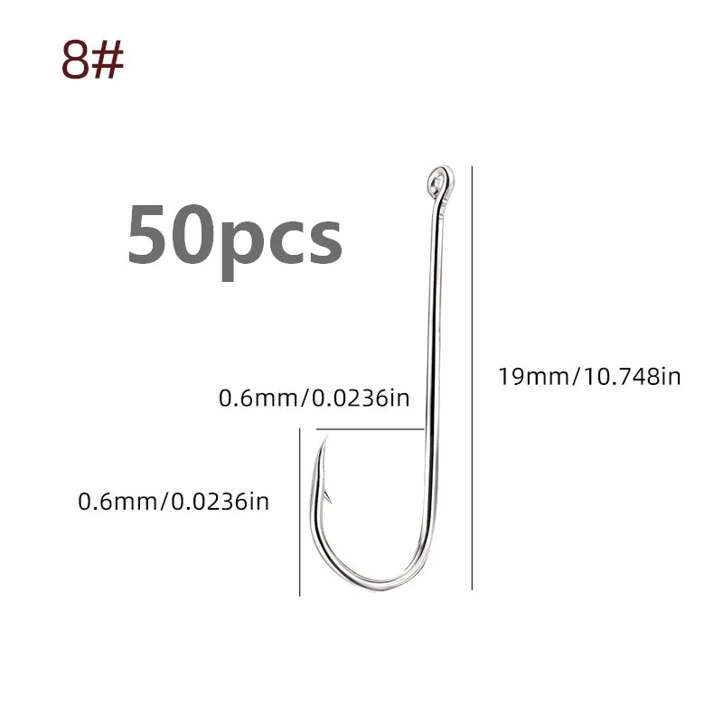 Aberdeen Fishing Hooks – Long Shank High Carbon Steel Hooks (50-Pack)