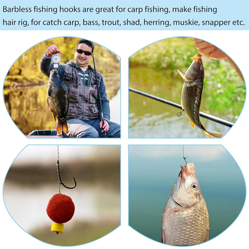 High Carbon Steel Barbless Carp Fishing Hooks – 180-Piece Assortment