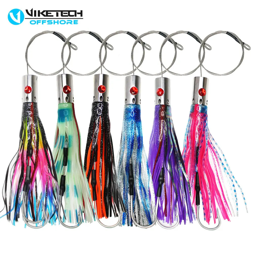 Viketech Offshore Saltwater Big Game Trolling Fishing Stainless Steel Octopus Lures Rigged 9.4" 5.6oz.
